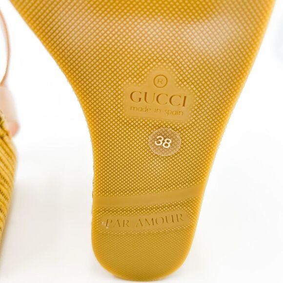 Gucci GG Pink Espadrille Gold Wedge Sandals New Size 38, 8 - Picture 9 of 14